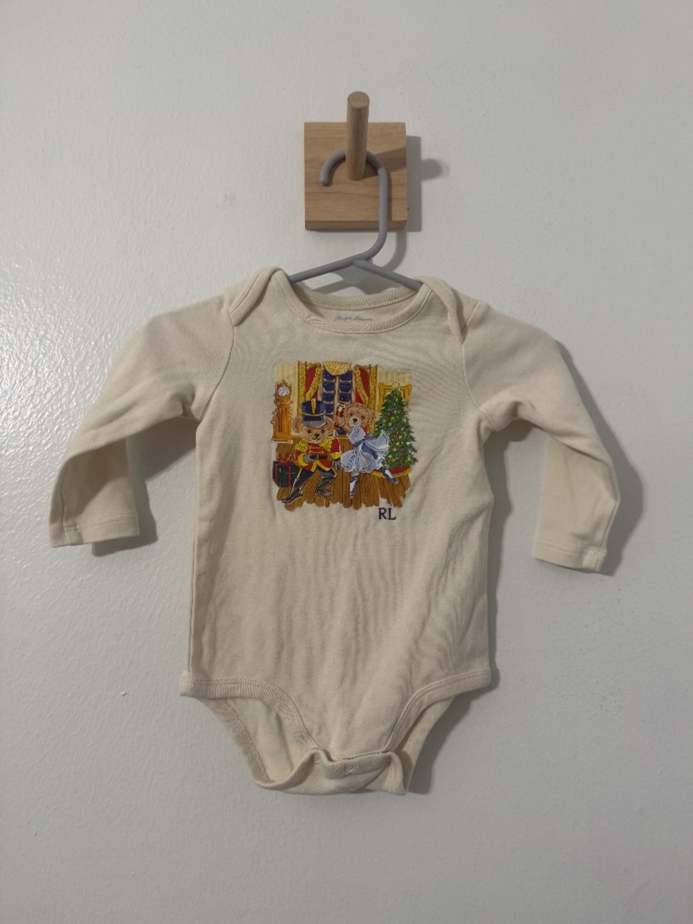 Ralph Lauren Long Sleeve Body Suit Polo Bear Graphic Nutcracker Ballerina 6 Mos
